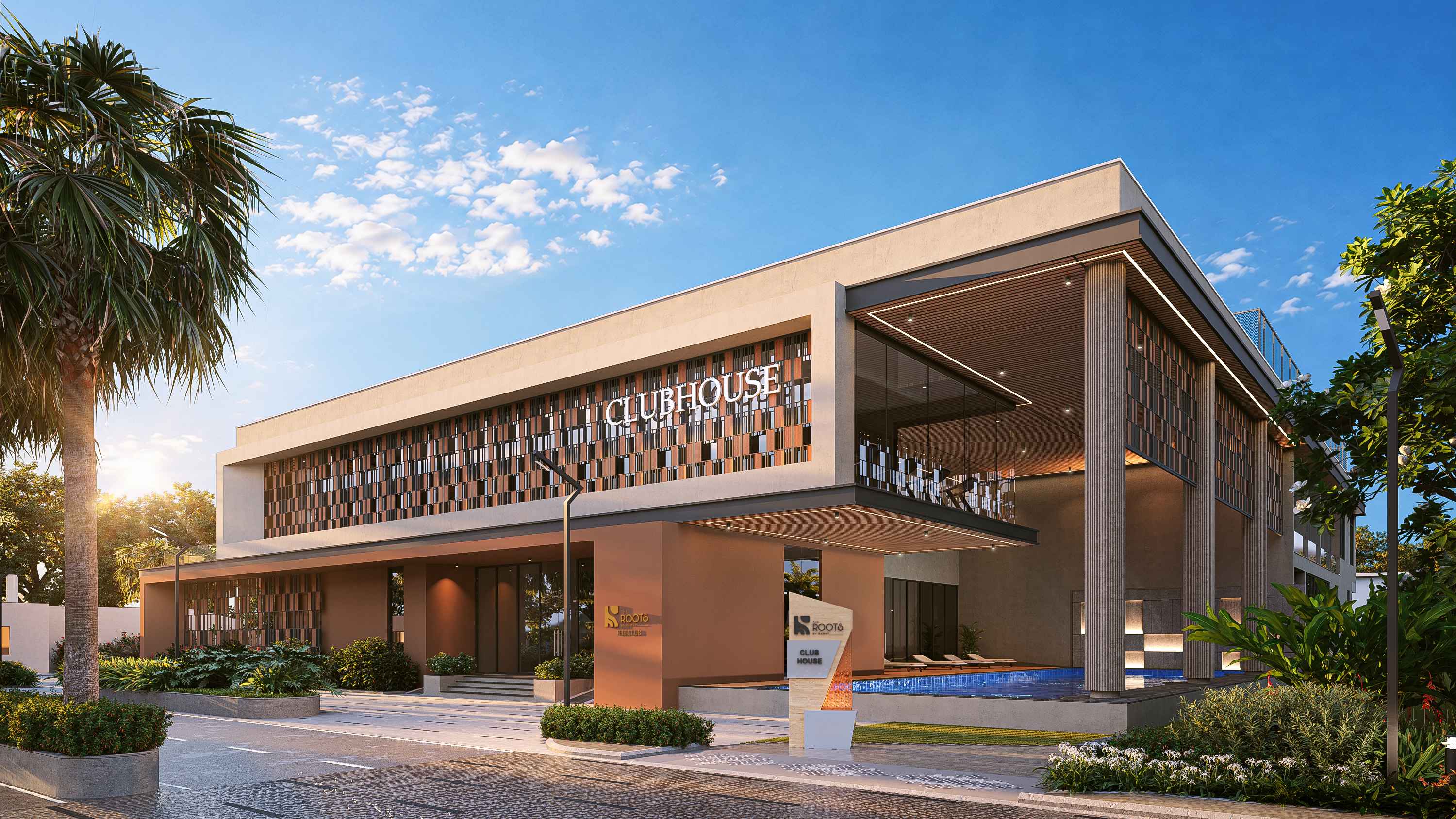 Clubhouse render for Roots by Ramky